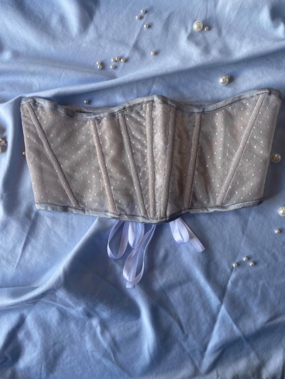 Handmade Sheer Polka Dot Corset Belt White Lace Up Waist Cincher Coquette